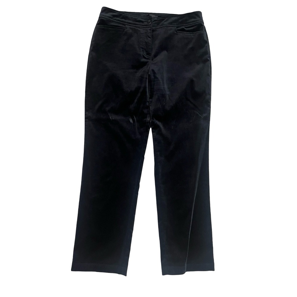 Eileen Fisher Black Velvet Straight Leg Pants Women PS 30" Cotton Tencel Stretch